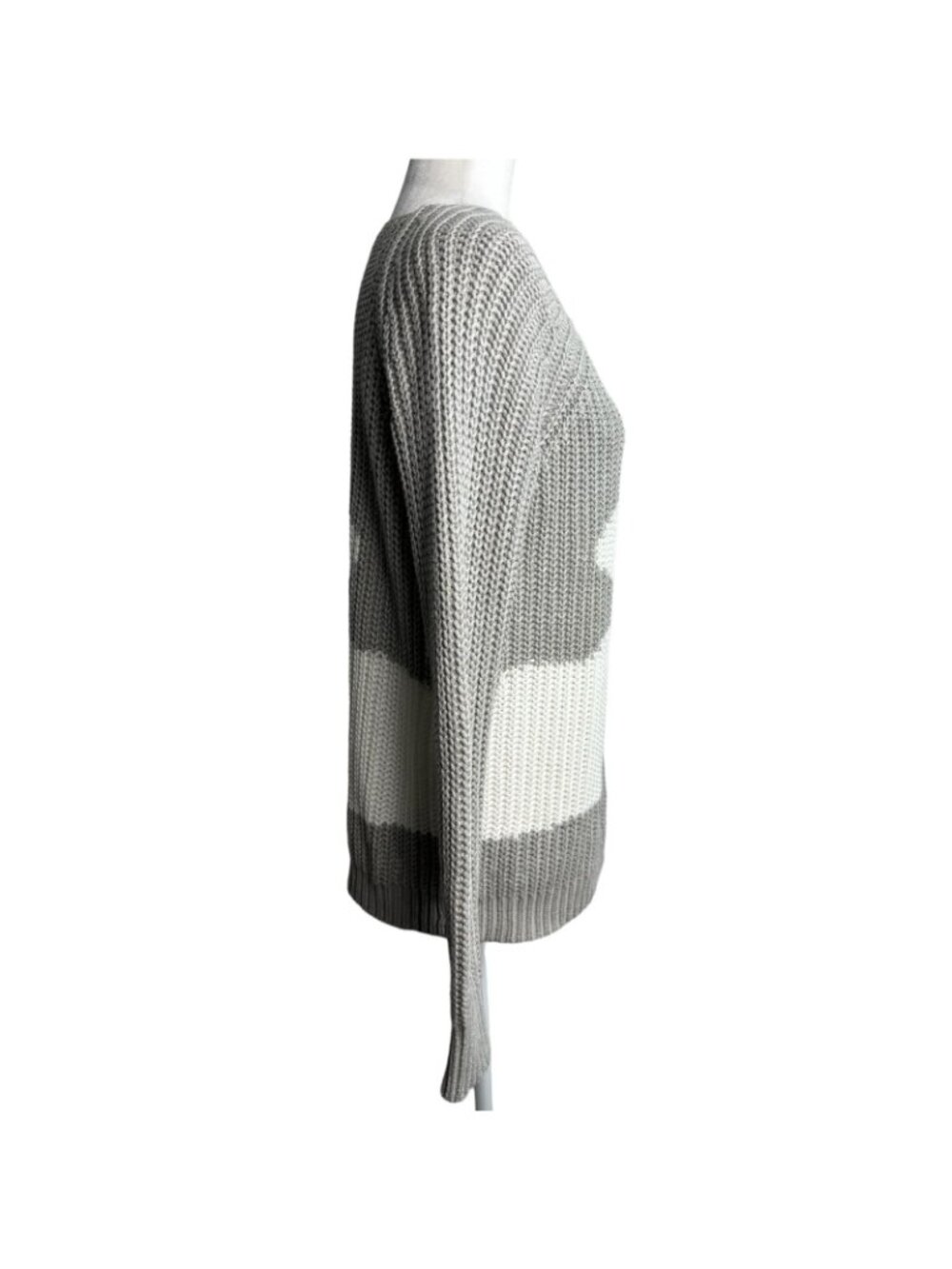 House of Harlow 1960 Adrienne Sweater XS Gray Ivory V Neck Chunky Knit - Picture 7 of 9